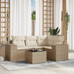 vidaXL Juego de sofás jardín con cojines 5 pzas ratán sintético beige