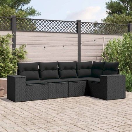 vidaXL Set de muebles de jardín 5 pzas y cojines ratán sintético negro