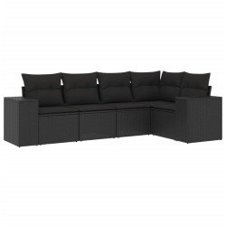 vidaXL Set de muebles de jardín 5 pzas y cojines ratán sintético negro