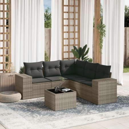 vidaXL Set de muebles de jardín 6 pzas y cojines ratán sintético gris