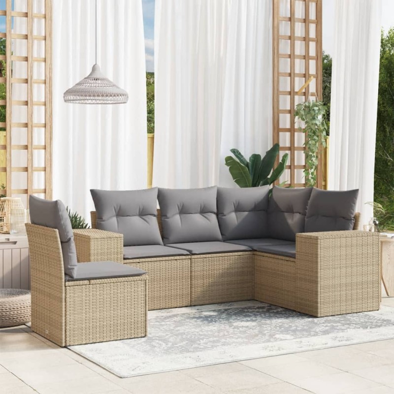 vidaXL Juego de sofás jardín con cojines 5 pzas ratán sintético beige vidaXL Juego de sofás jardín con cojines 5 pzas ratán sintético beige
