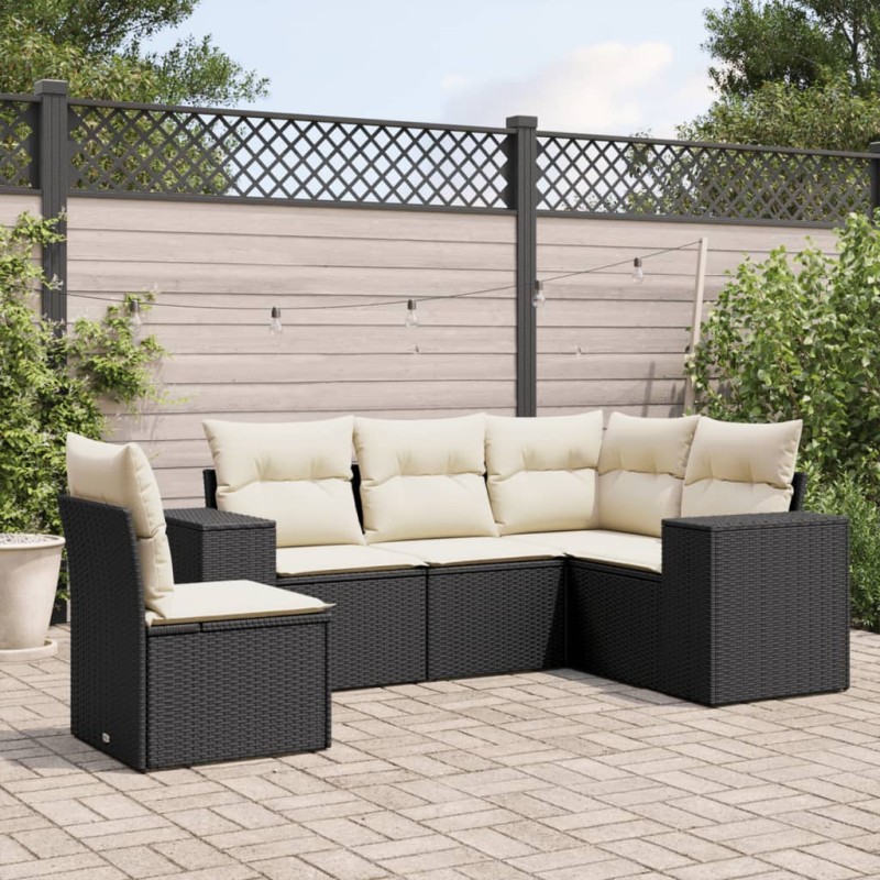 vidaXL Set de muebles de jardín 5 pzas y cojines ratán sintético negro vidaXL Set de muebles de jardín 5 pzas y cojines ratán sintético negro