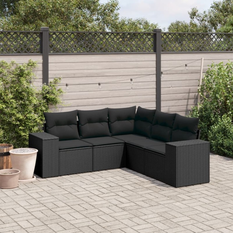 vidaXL Set de muebles de jardín 5 pzas y cojines ratán sintético negro