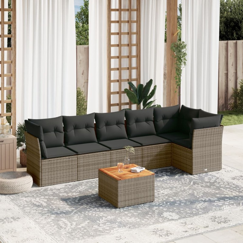 vidaXL Set de sofás de jardín 7 piezas con cojines ratán PE gris vidaXL Set de sofás de jardín 7 piezas con cojines ratán PE gris