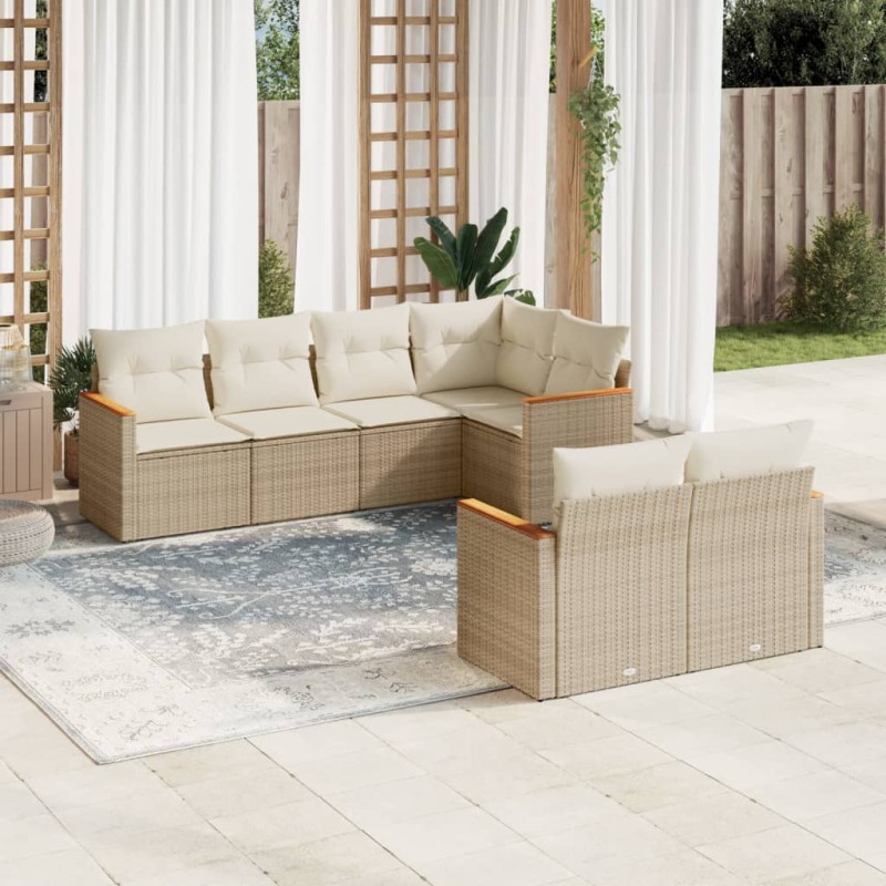 vidaXL Set sofás de jardín 7 piezas y cojines ratán sintético beige vidaXL Set sofás de jardín 7 piezas y cojines ratán sintético beige