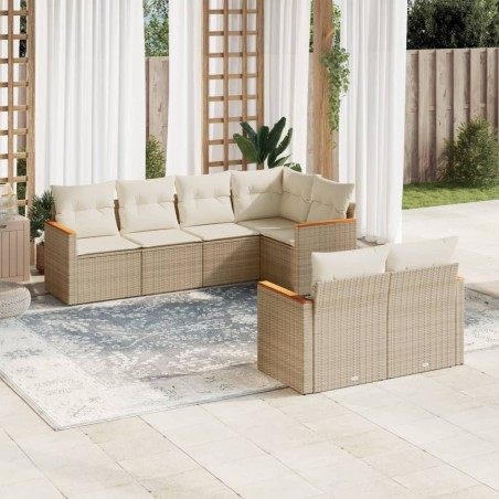 vidaXL Set sofás de jardín 7 piezas y cojines ratán sintético beige