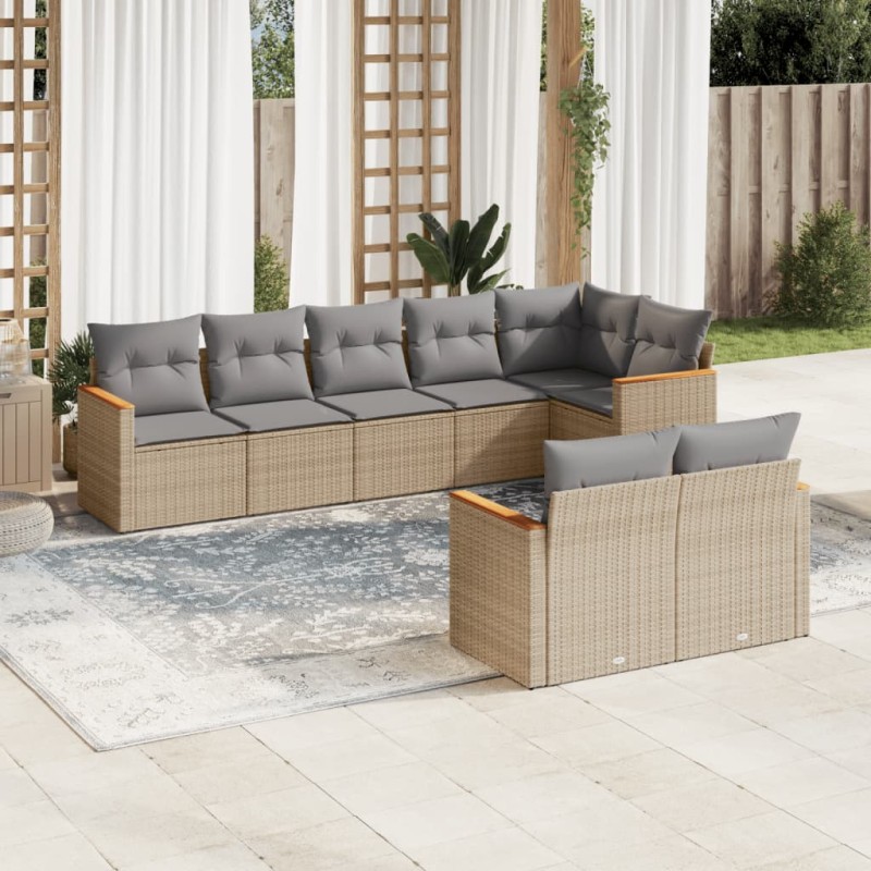 vidaXL Juego de sofás de jardín con cojines beige 8 pzas ratán PE vidaXL Juego de sofás de jardín con cojines beige 8 pzas ratán PE