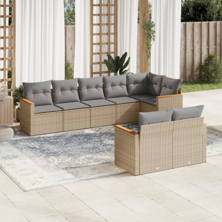 vidaXL Juego de sofás de jardín con cojines beige 8 pzas ratán PE