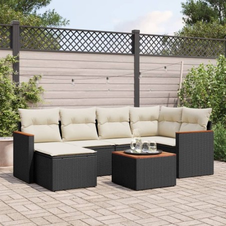vidaXL Set de comedor de jardín 7 pzas y cojines ratán sintético negro
