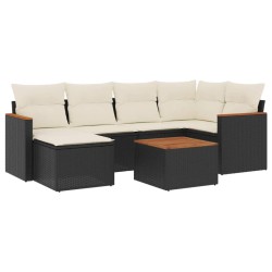 vidaXL Set de comedor de jardín 7 pzas y cojines ratán sintético negro