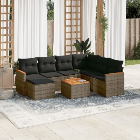 vidaXL Set de sofás de jardín 8 pzas y cojines ratán sintético gris