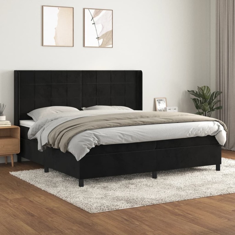 vidaXL Cama box spring con colchón terciopelo negro 200x200 cm vidaXL Cama box spring con colchón terciopelo negro 200x200 cm