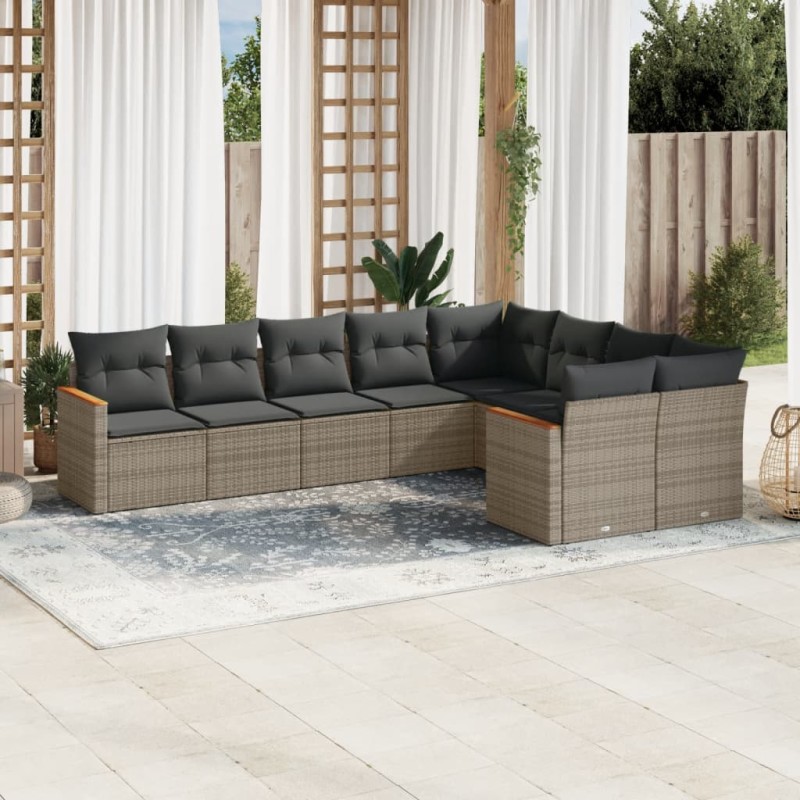 vidaXL Set de muebles de jardín 9 pzas y cojines ratán sintético gris vidaXL Set de muebles de jardín 9 pzas y cojines ratán sintético gris