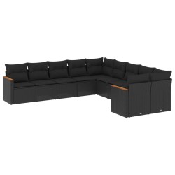 vidaXL Set de sofás de jardín 10 pzas cojines ratán sintético negro