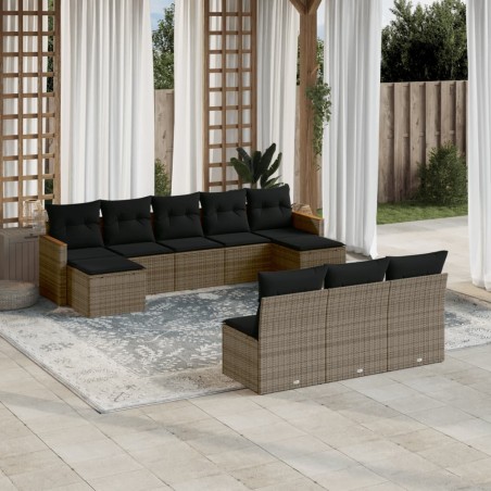 vidaXL Set de sofás de jardín 10 pzas con cojines ratán sintético gris