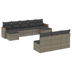 vidaXL Set de sofás de jardín 10 pzas con cojines ratán sintético gris