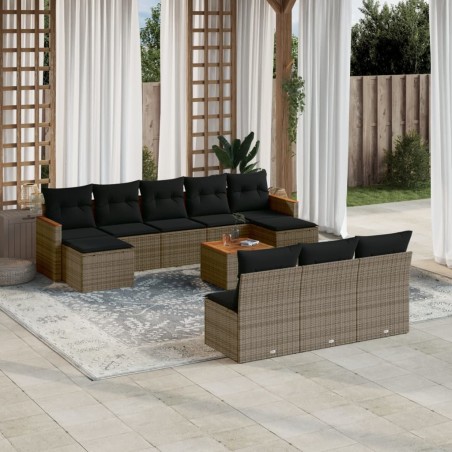 vidaXL Set de sofás de jardín 11 pzas y cojines ratán sintético gris