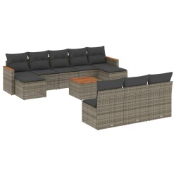 vidaXL Set de sofás de jardín 11 pzas y cojines ratán sintético gris