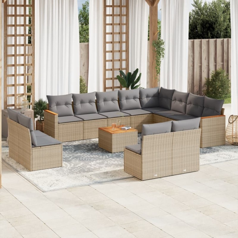 vidaXL Set sofás de jardín con cojines 13 pzas ratán sintético beige vidaXL Set sofás de jardín con cojines 13 pzas ratán sintético beige