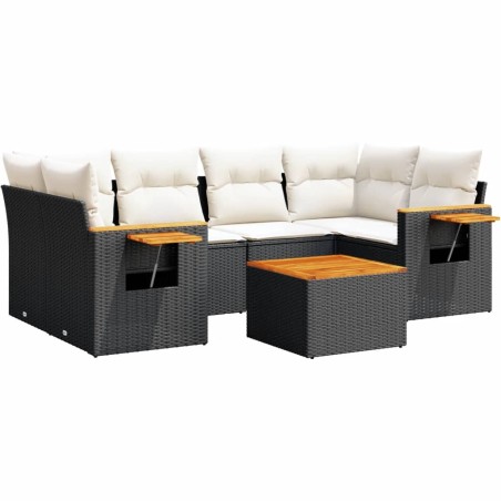 vidaXL Set de comedor de jardín 7 pzas y cojines ratán sintético negro