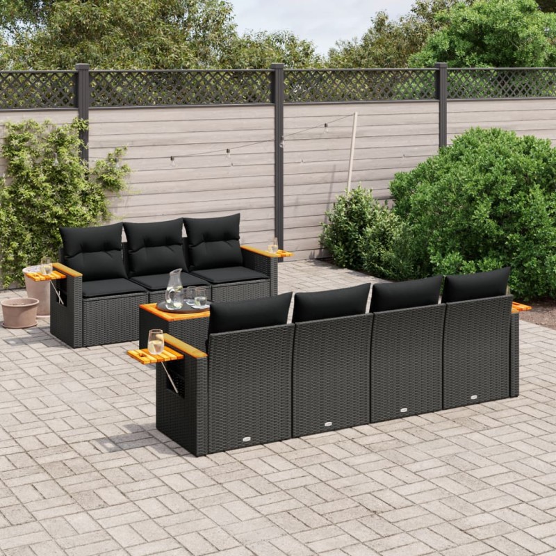 vidaXL Set de sofás de jardín 8 piezas y cojines ratán sintético negro vidaXL Set de sofás de jardín 8 piezas y cojines ratán sintético negro