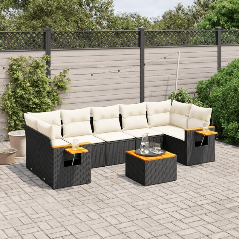 vidaXL Set de sofás de jardín 8 piezas y cojines ratán sintético negro vidaXL Set de sofás de jardín 8 piezas y cojines ratán sintético negro