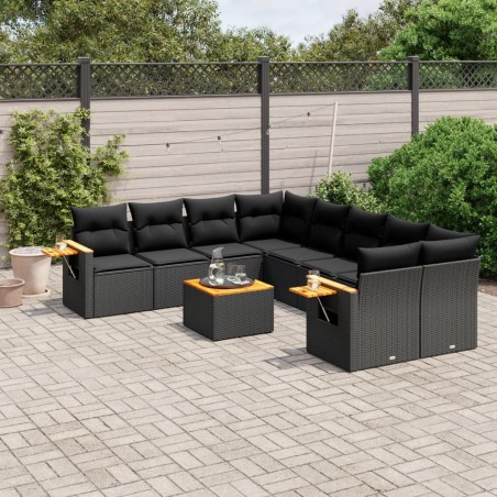vidaXL Set de sofás de jardín 8 piezas y cojines ratán sintético negro