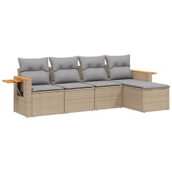 vidaXL Juego de sofás jardín con cojines 5 pzas ratán sintético beige