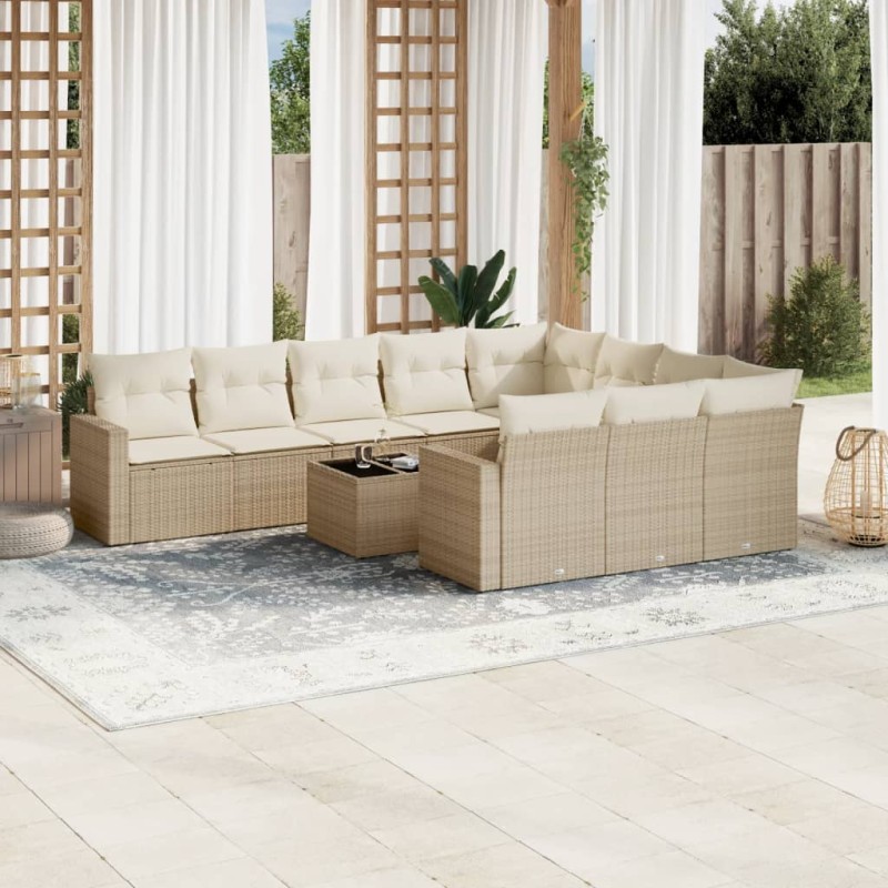 vidaXL Set de sofás de jardín 11pzas con cojines ratán sintético beige vidaXL Set de sofás de jardín 11pzas con cojines ratán sintético beige