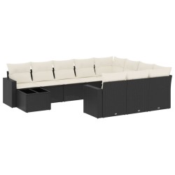 vidaXL Set de sofás de jardín 11 pzas y cojines ratán sintético negro