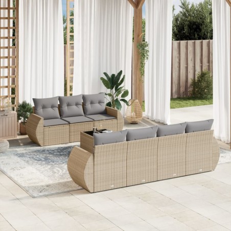 vidaXL Juego de sofás de jardín con cojines beige 8 pzas ratán PE