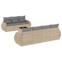 vidaXL Juego de sofás de jardín con cojines beige 8 pzas ratán PE