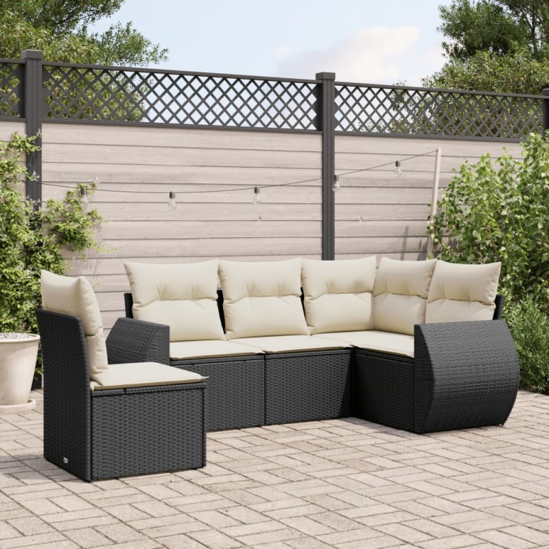 vidaXL Set de muebles de jardín 5 pzas y cojines ratán sintético negro vidaXL Set de muebles de jardín 5 pzas y cojines ratán sintético negro