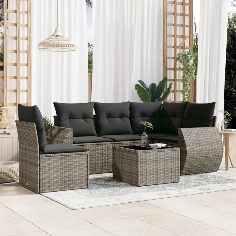 vidaXL Set de muebles de jardín 6 pzas y cojines ratán sintético gris vidaXL Set de muebles de jardín 6 pzas y cojines ratán sintético gris