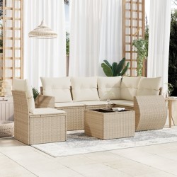 vidaXL Juego de sofás jardín con cojines 6 pzas ratán sintético beige