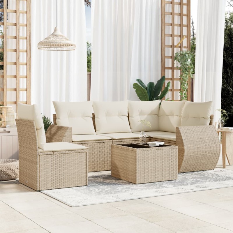 vidaXL Juego de sofás jardín con cojines 6 pzas ratán sintético beige vidaXL Juego de sofás jardín con cojines 6 pzas ratán sintético beige