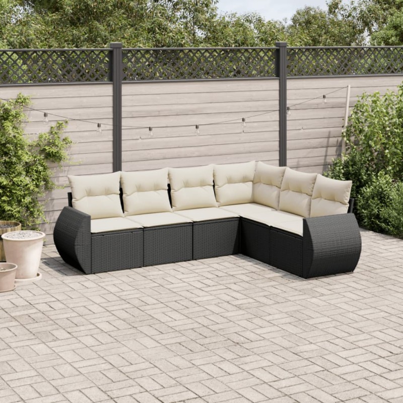 vidaXL Set de sofás de jardín 6 piezas y cojines ratán sintético negro vidaXL Set de sofás de jardín 6 piezas y cojines ratán sintético negro