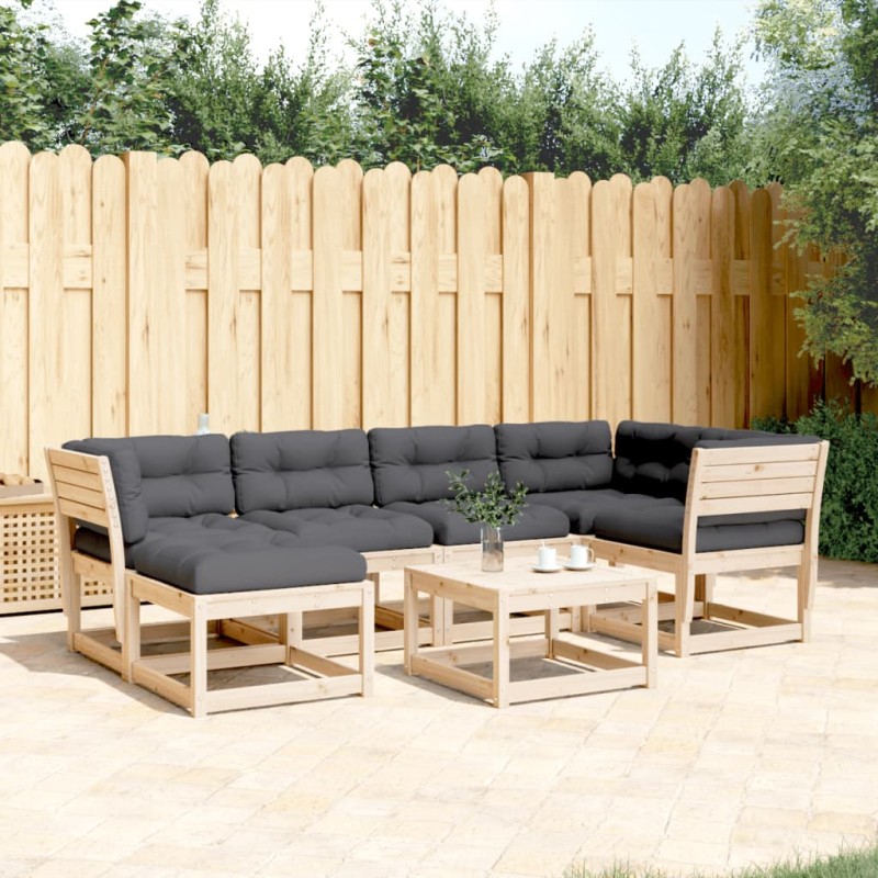 vidaXL Juego de sofás de jardín 6 pzas con cojines madera maciza pino vidaXL Juego de sofás de jardín 6 pzas con cojines madera maciza pino