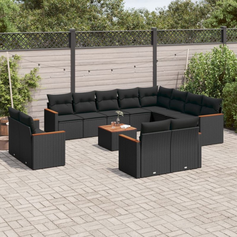 vidaXL Set de sofás de jardín y cojines 13 pzas ratán sintético negro vidaXL Set de sofás de jardín y cojines 13 pzas ratán sintético negro