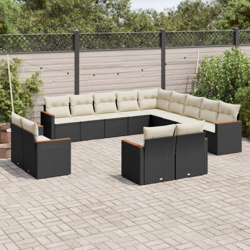 vidaXL Set de sofás de jardín y cojines 13 pzas ratán sintético negro vidaXL Set de sofás de jardín y cojines 13 pzas ratán sintético negro