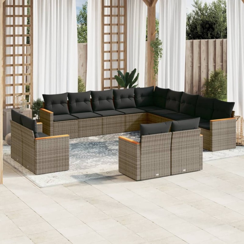 vidaXL Set sofás de jardín con cojines 13 piezas ratán sintético gris