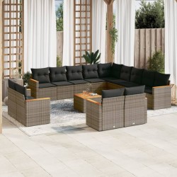 vidaXL Set de sofás de jardín 14 pzas con cojines ratán sintético gris