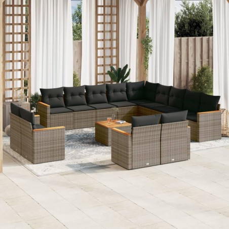 vidaXL Set de sofás de jardín 14 pzas con cojines ratán sintético gris