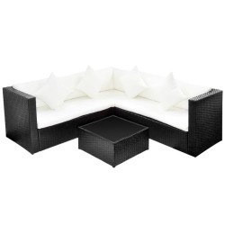 vidaXL Set de muebles de jardín 4 pzas y cojines ratán sintético negro