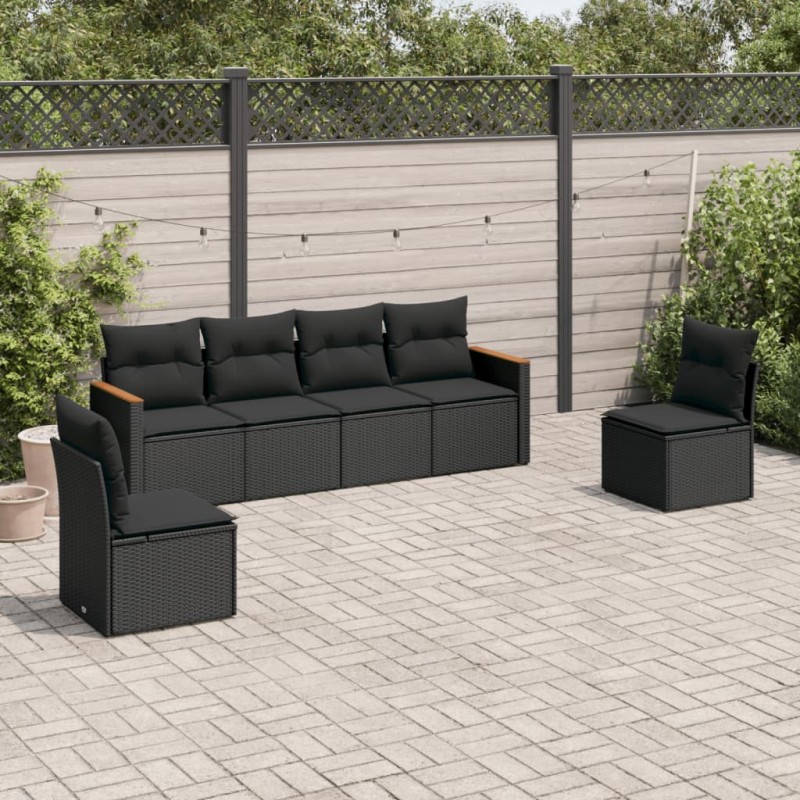 vidaXL Set de sofás de jardín 6 piezas y cojines ratán sintético negro vidaXL Set de sofás de jardín 6 piezas y cojines ratán sintético negro