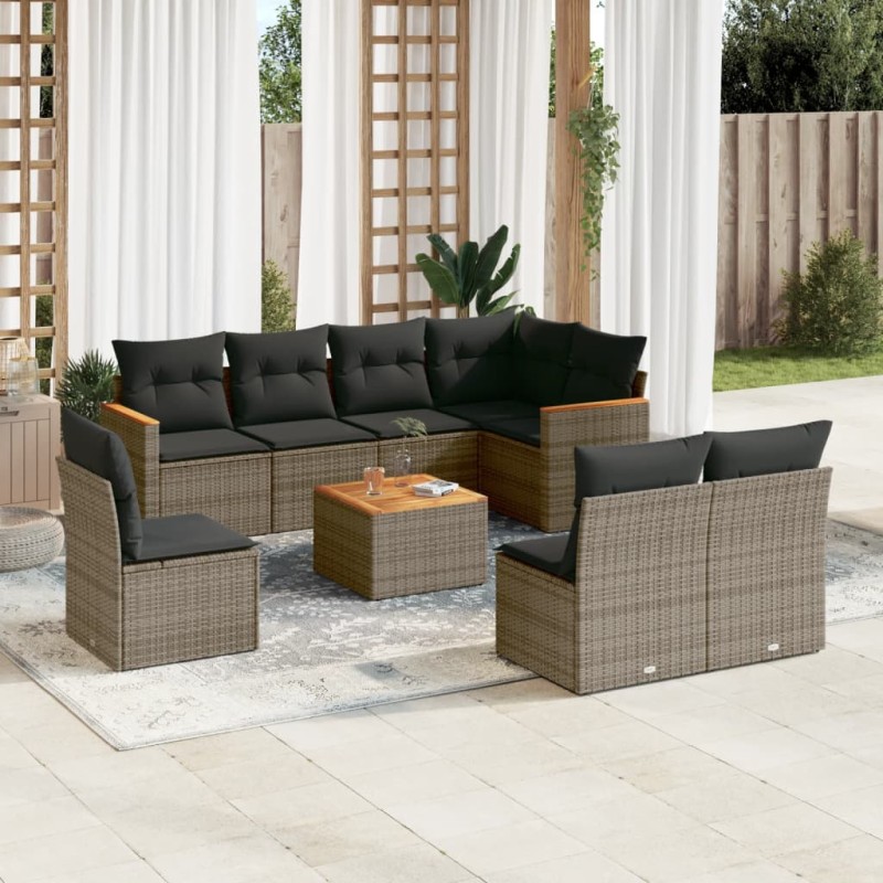 vidaXL Set de muebles de jardín 9 pzas y cojines ratán sintético gris vidaXL Set de muebles de jardín 9 pzas y cojines ratán sintético gris
