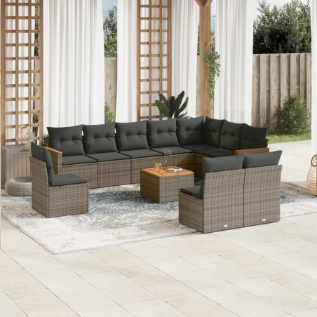 vidaXL Set de sofás de jardín 11 pzas y cojines ratán sintético gris