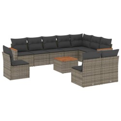 vidaXL Set de sofás de jardín 11 pzas y cojines ratán sintético gris
