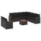 vidaXL Set de sofás de jardín 10 pzas cojines ratán sintético negro vidaXL Set de sofás de jardín 10 pzas cojines ratán sintético negro