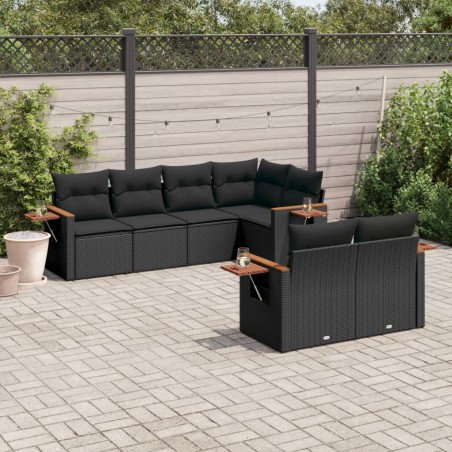 vidaXL Set de comedor de jardín 7 pzas y cojines ratán sintético negro